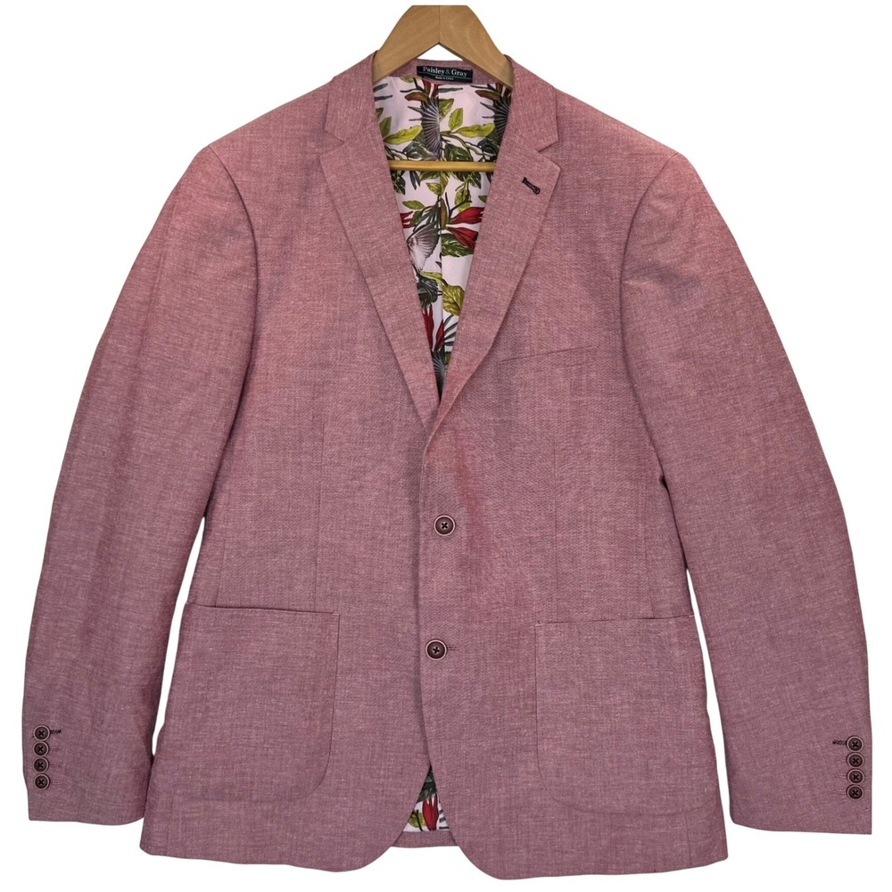 Paisley & Gray Linen Blend Muted Pink Sport Coat Blazer Floral Lining Men's 42R